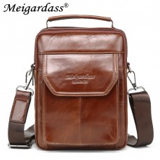 7509 MEIGARDASS Genuine Leather Messenger Bag Men Shoulder Bag Male Casual iPad Bags Flap Crossbody Bags Tote Purse Business Handbags